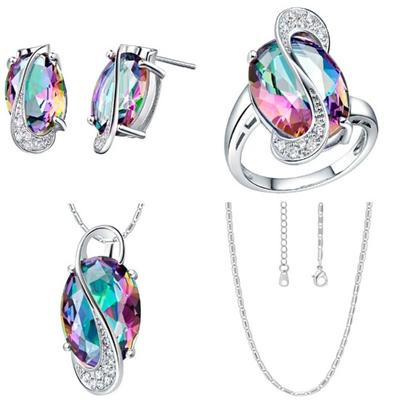 Set di gioielli con orecchini e orecchini con ciondolo con topazio finto arcobaleno da donna alla moda