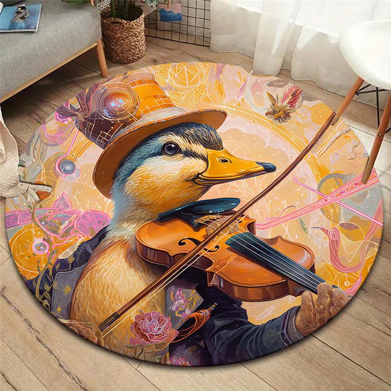 

Cute animals playing the violinRound Area Rug,Carpet Rug for Living Room Bedroom Sofa Playroom Decor,Non-slip Floor Mat 80cmx80cm