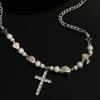 Cross Pendant Necklace Reflective Pearl Choker Chain Clavicle Chain Necklace