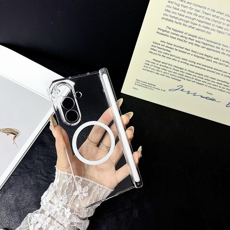 Suitable for Samsung Zfold7 6 5 Folding Mobile Phone Case Protection Case Simple ZFOLD6 Transparent Magnetic Center Shaft Case