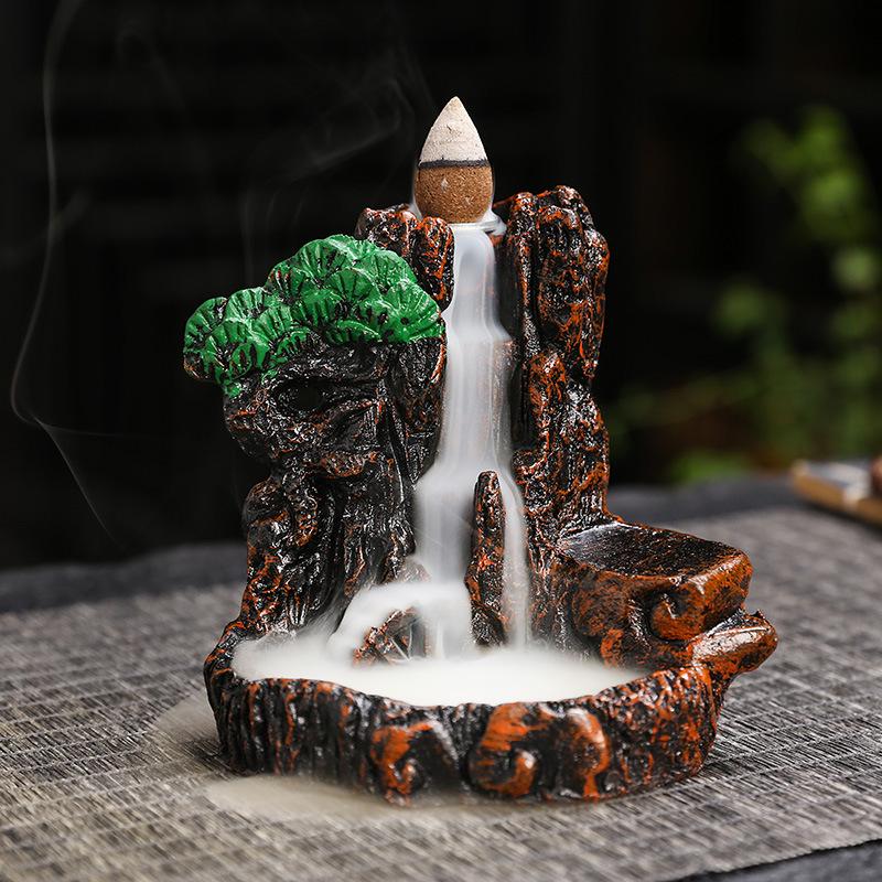 Zen Resin Backflow Incense Burner - Decorative Mountain Design for Home or Office
