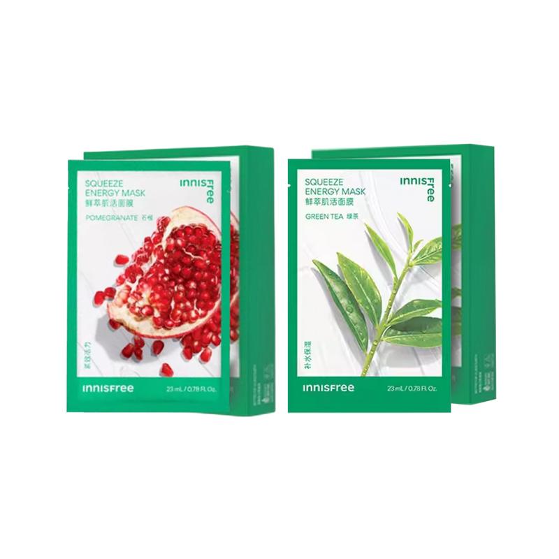 Innisfree , Moisturizing and Moisturizing Fresh Extract Muscle Revitalizing Hydrating Mask - Green Tea Mask 10 Pieces Pomegranate Mask 10 Pieces