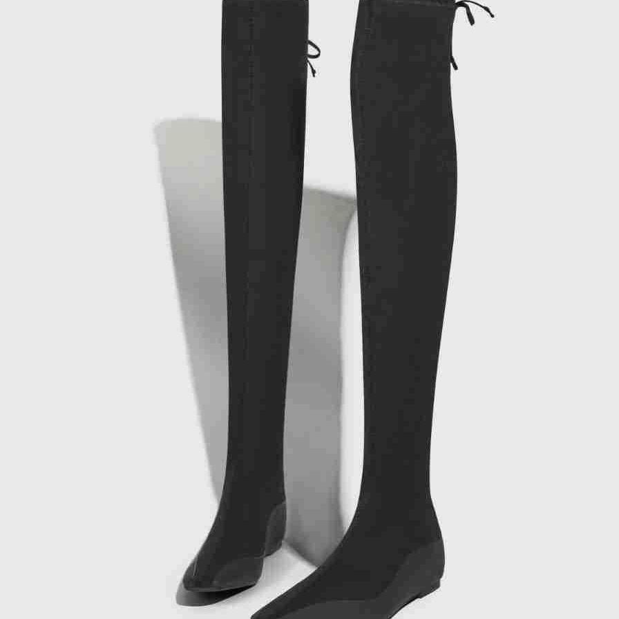 Minimalist wind inner height increase knee boots women's new high elastic bare boots versatile temperament thin boots show thin elastic boots