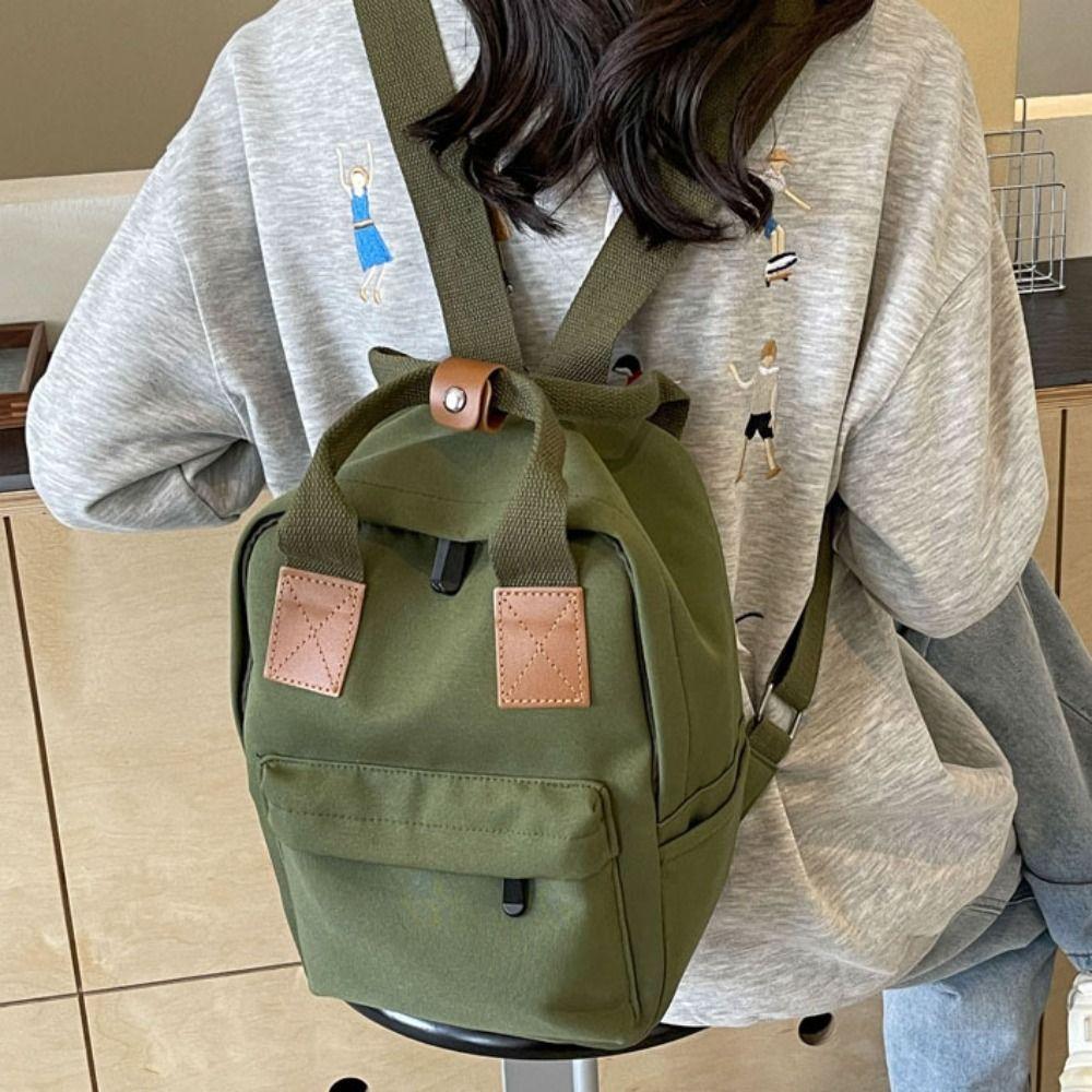 Canvas Children's Backpack Simple School Bag Trendy Square School Bag  Student