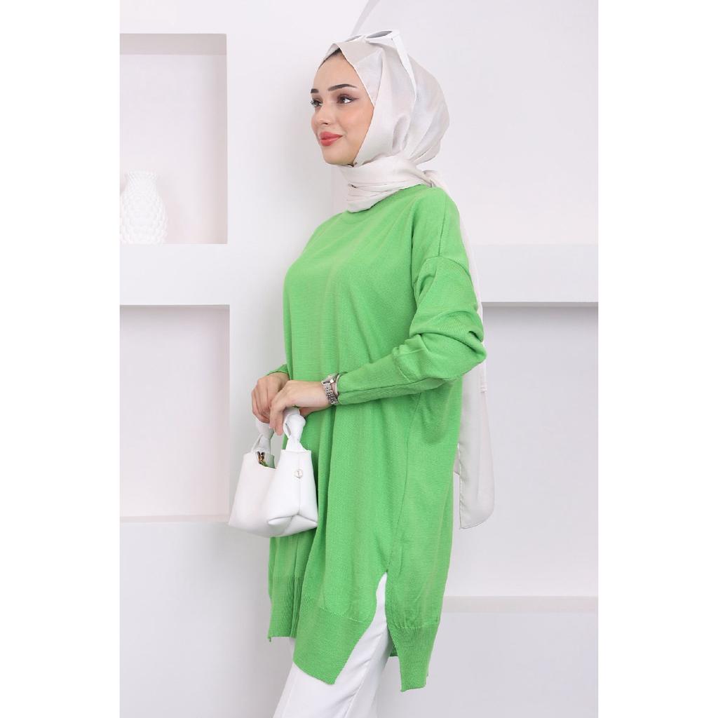 Dark Fuchsia Crew Neck Thin Mercerized Loose Knitwear Tunic