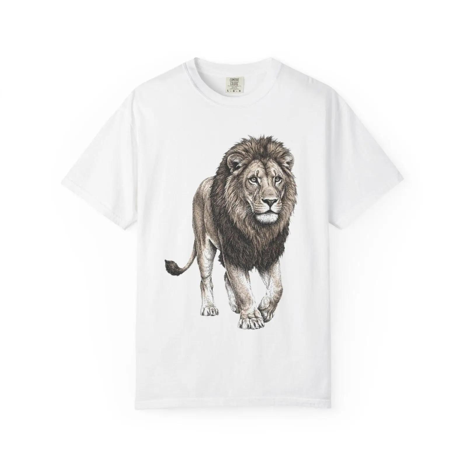 

Vintage Sketched Lion T Shirt Wildlife Illustration vintage Washed streetwear Casual fashion Top For Everyday Wear Stretched S разноцветный