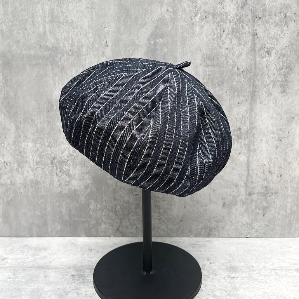 Nautical High-End Striped Flat-Top Octagonal Hat Men'S And Women'S Autumn Painter Beret Versatile Forward Hat