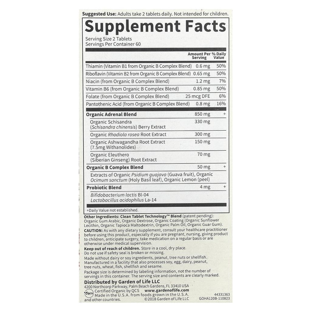 MyKind Organic, Adrenal, Daily Balance, 120 Vegan Tablets