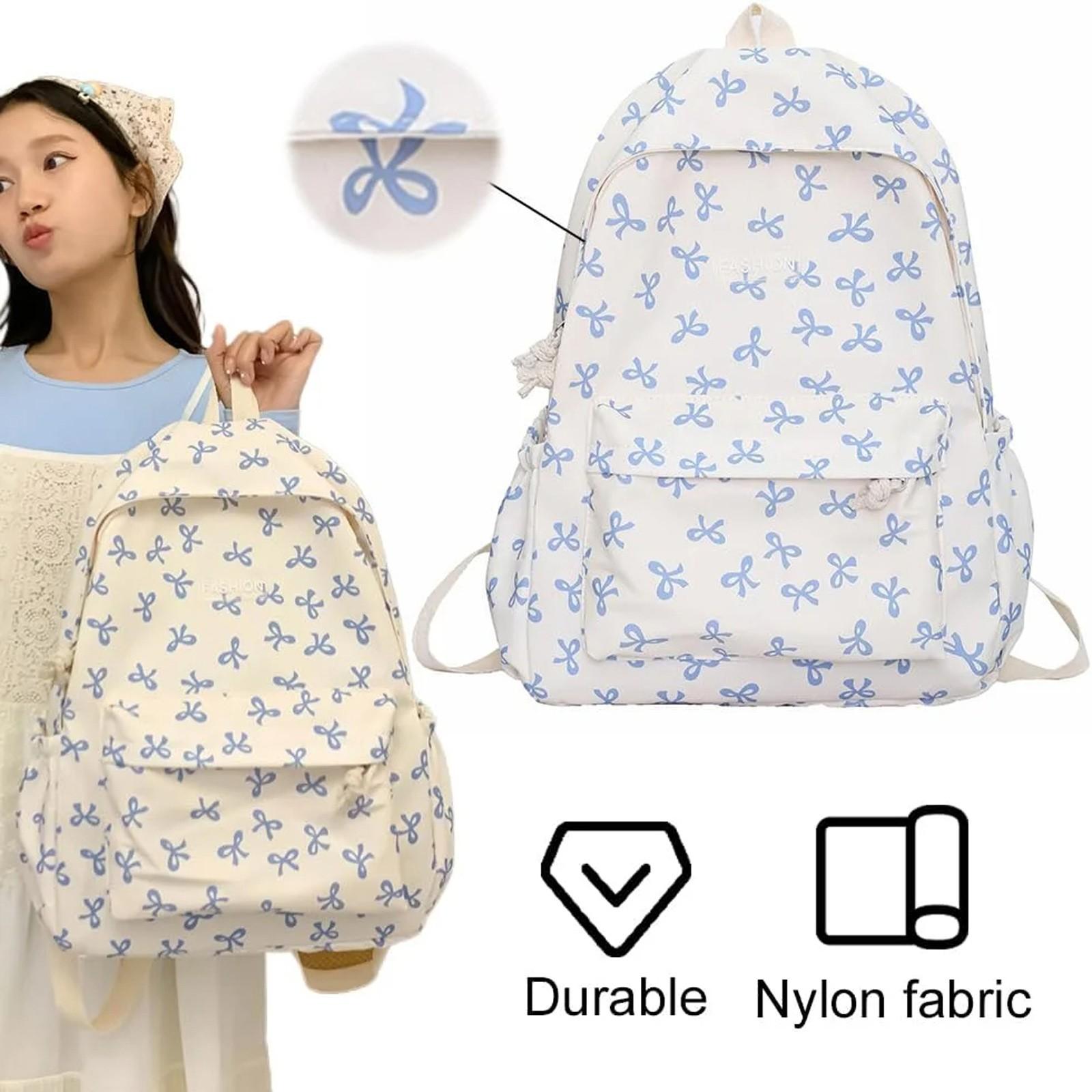 

Милые рюкзаки с бантами Рюкзак для женщин Преппи Каваии Рюкзак Нейлоновая сумка для ноутбука Дорожный рюкзак One Size синий