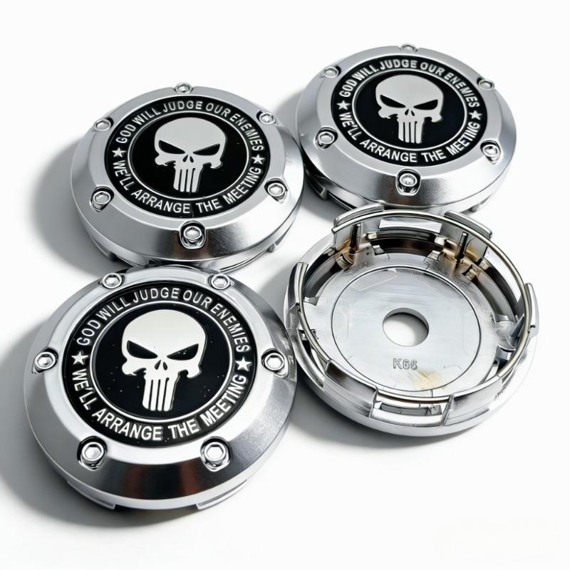 4pcs Skull Logo Badge Emblem Car Wheel Center Caps 66MM Clips 62MM Rim Hubcaps Dust Cover Wheels Cap Hub Replace Car Accessories
