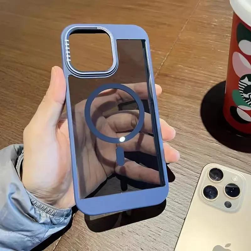 Titanově šedý pancířový silikonový kryt MagSafe pro iPhone 11 15 14 13 12 16 Pro Max s kovovým rámem a magnetickým pevným krytem