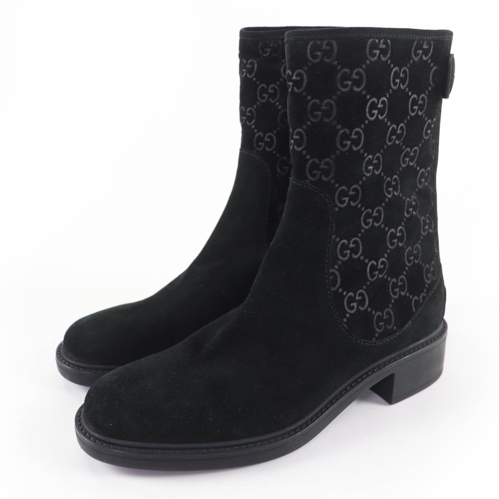 

Отличные короткие ботинки GUCCI с узором GG, задняя молния, замша, кожа, черные, 36, 323550, Б/у