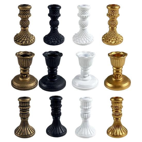 French Style Candle Holder Vintage Taper Holder, Nostalgic Resin Candlestick Decorative Soft Decoration Accessories Stand for Wedding Party