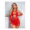 Red Mini Dress And Stoned Body Stockings With Gloves