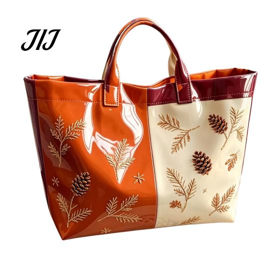 Christmas Theme Travel Bag PVC Tote for Women, Waterproof Spacious Plastic Handbag, Holiday Seasonal Handbag Large Top Handle Shopping, Beach, Travel,