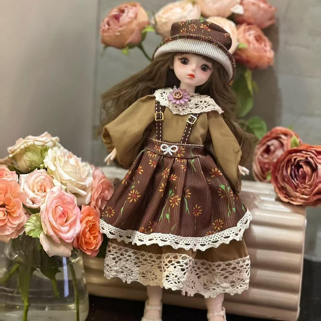 30cm Bjd Doll with Clothes Long Hair Attractive Eyes Princess Dress Movable Jointed Toy