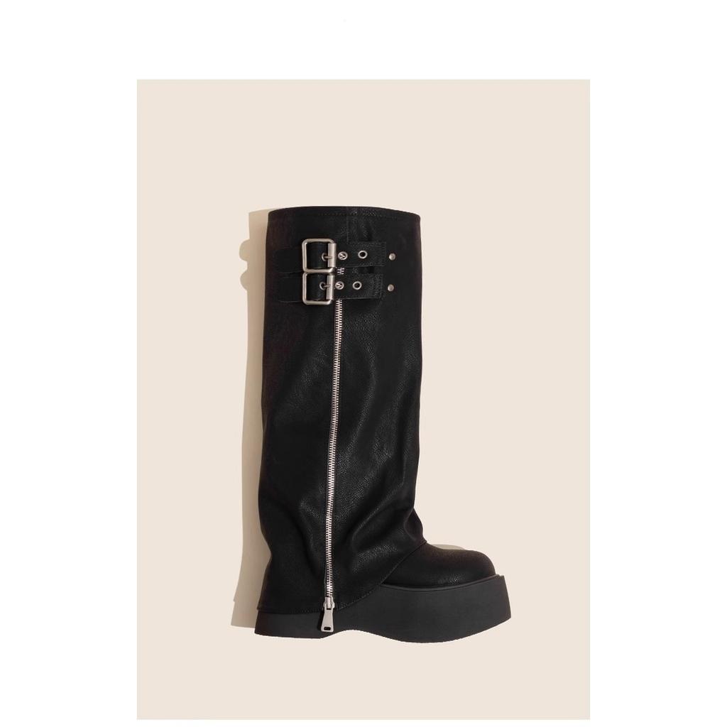 Boots Women's Thick Soles Increase 2025 New Retro Metal Buckle Long Boots Small Trousers Muffin Knight Boots