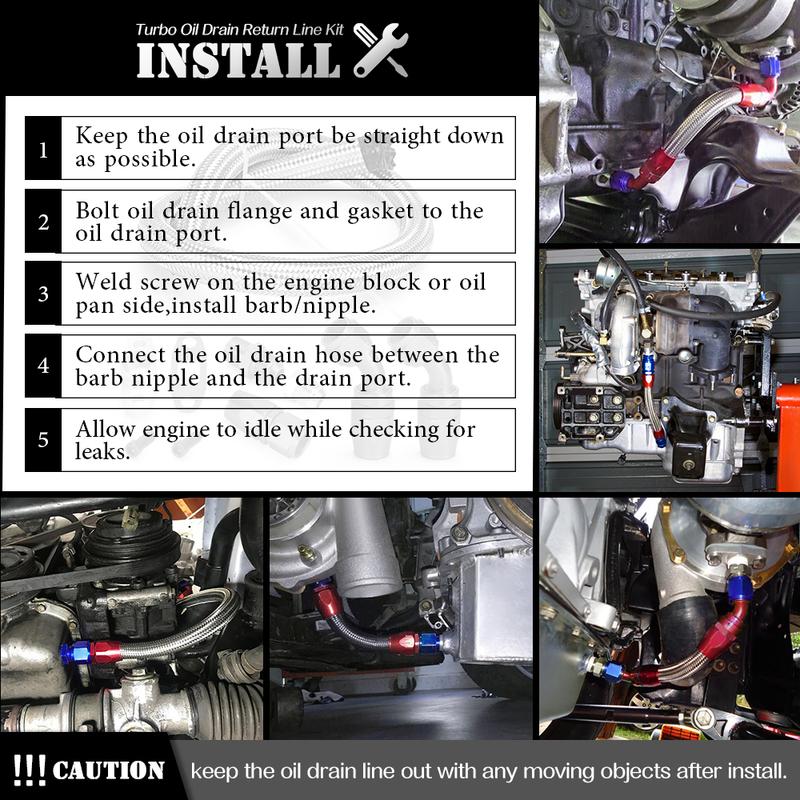 PQY - T3 T4 T3/T4 T70 T66 TO4E Turbo Oil Feed Line Oil Return Line Oil Drain Line Kit Blue and Red PQY-TOL21