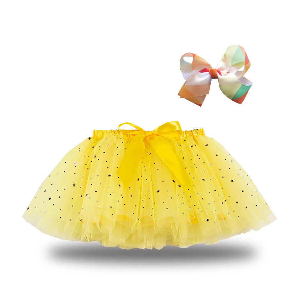 Girls' Star and Moon Mesh Tutu Skirt Set with Bow Hair Clips