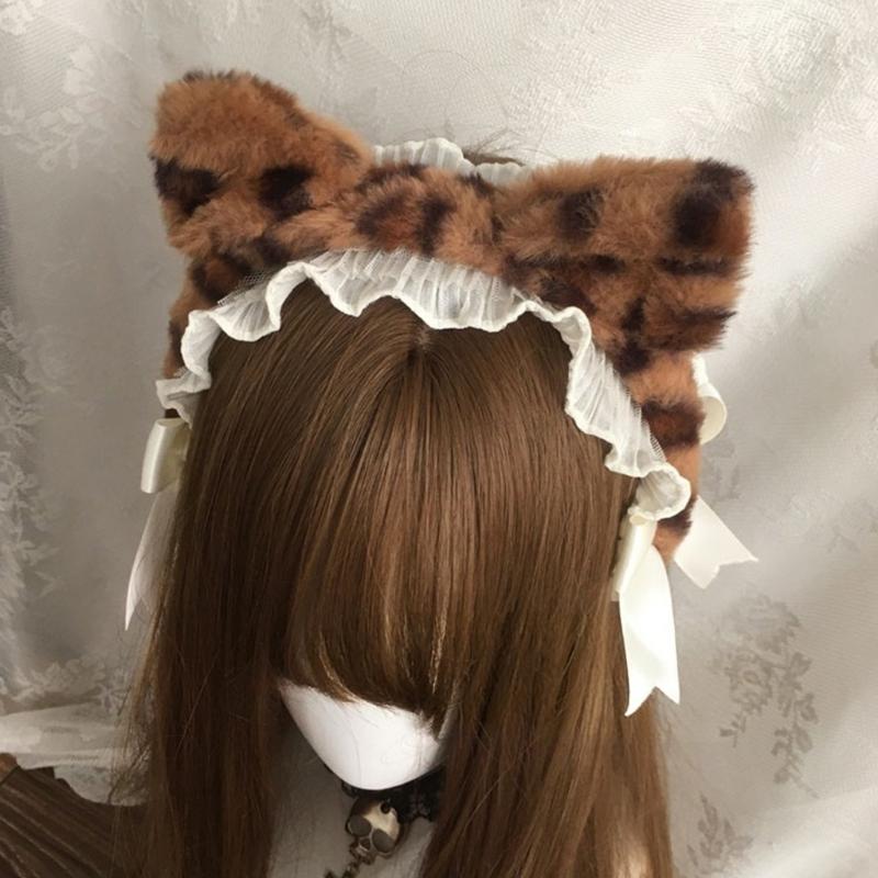 Realistic Kitten Ears Hairband Furry Headbands Plush for Coser Role Play and Photography Props