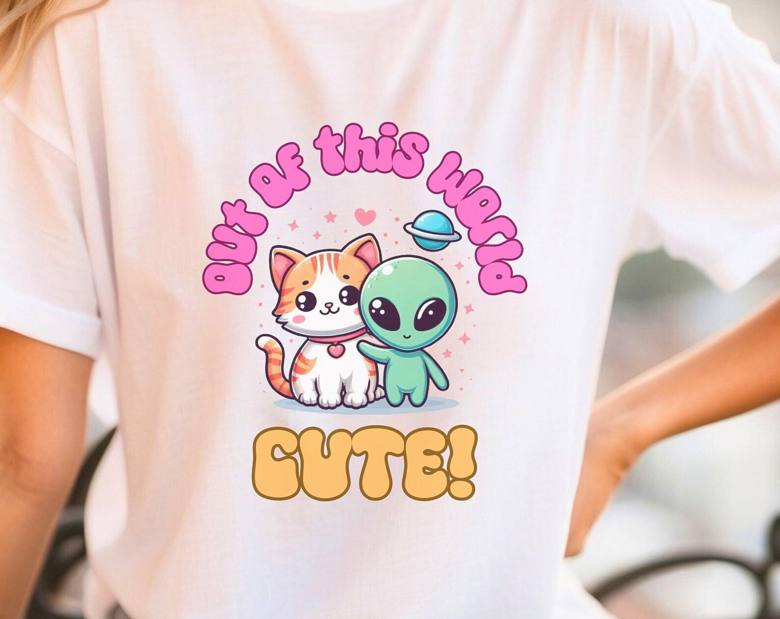 Kitten and Baby Alien Shirt Out of this world Cute Shirt for Women Alien shirt for Men Alien shirt for Teen Cute Kitten shirt Baby shirt XL