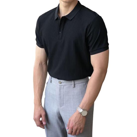 

Мужская летняя футболка с отложным воротником на пуговицах, тонкая, мягкая, дышащая, однотонная, повседневная, в деловом стиле, пуловер с короткими рукавами, мужской топ L чёрный