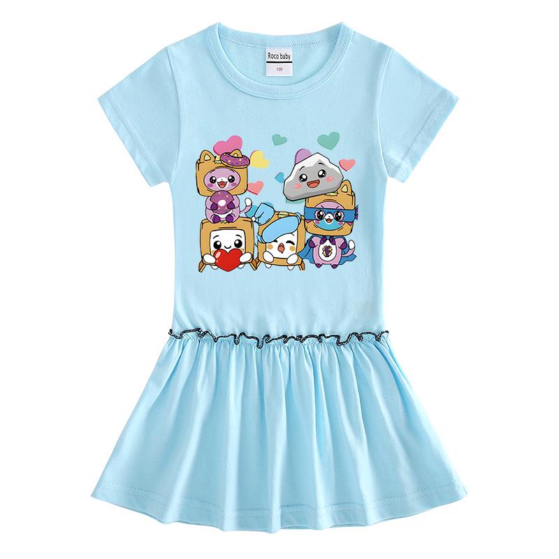 Sommerliches Koreanisches Cartoon-Mädchen-Kurzarmkleid mit gefaltetem Rüschenrock