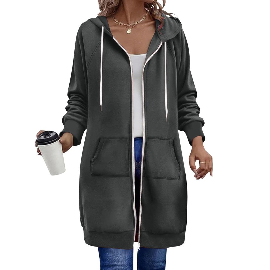 Giacca casual da donna alla moda a maniche lunghe e vestibilità ampia con felpa con cappuccio e cerniera