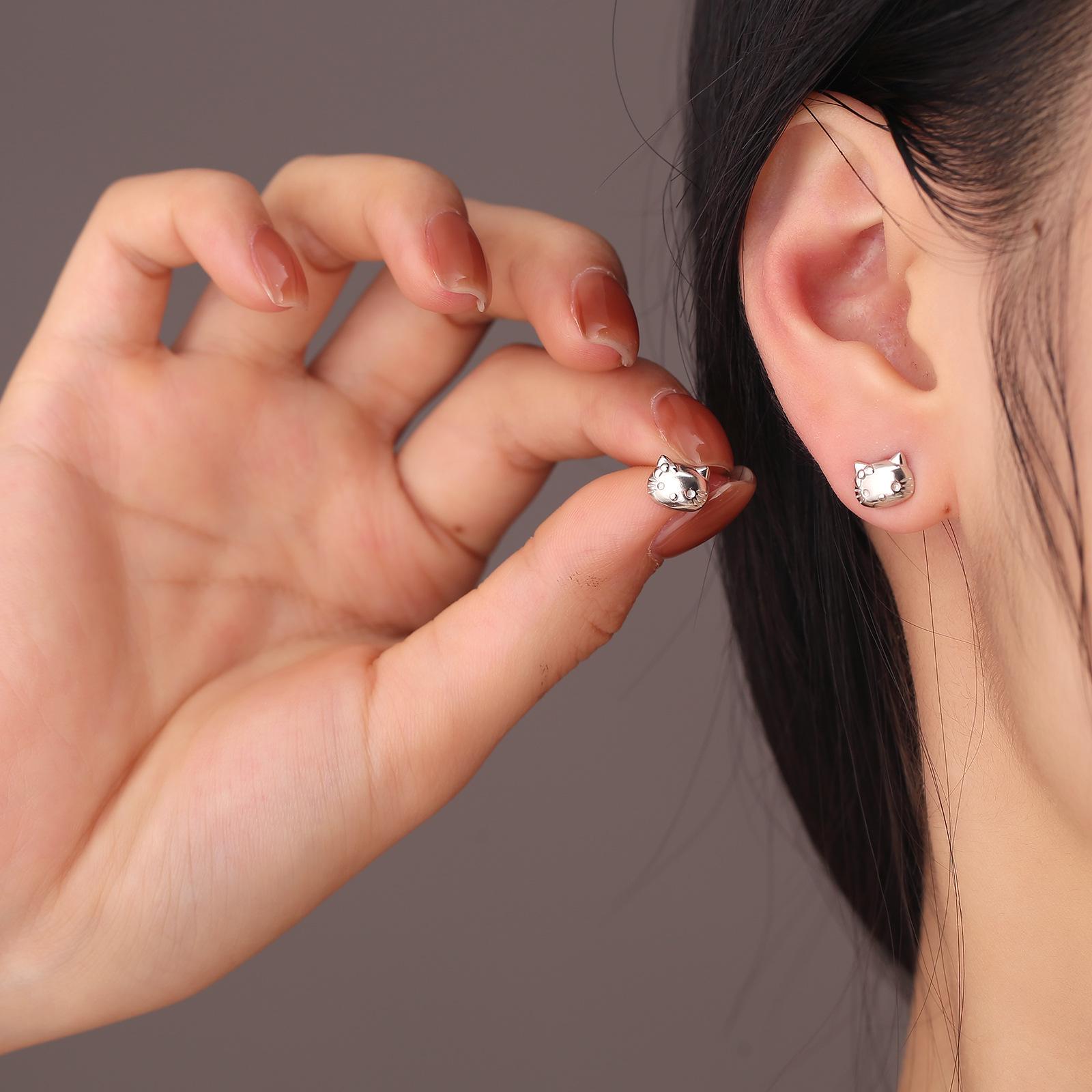Beixi s925 Sterling Silver Cat Ear Studs - Cute, Simple and Versatile Design. 925 Sterling Silver