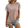 Summer Round Neck Outer Seam Short Sleeved Loose Color Blocked Textured Women's T-shirts