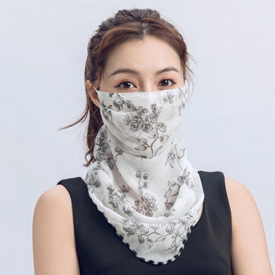 Rose Flower Women Summer Chiffon Anti-UV Thin Veil Scarf Neck Face Cover Shawl