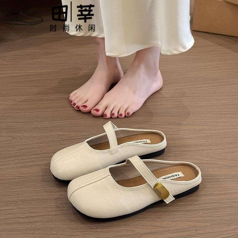 Retro flat-bottomed silver bag head half-drag women's outer wear 2025 summer new half-tray single shoes one pedal lazy sandals
