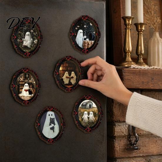 Halloween Collectible Magnets Dark Style Refrigerator Magnet, Retro Gothic Oval Photo Party Supplies Frame Decorative Magnetic Sticker for Metal