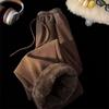 Hose für Damen Übergröße Verdickt Dehnbar Elastisch Hohe Taille Lange Hose Einfarbig Fleece Lässig Weitbeinige Hose