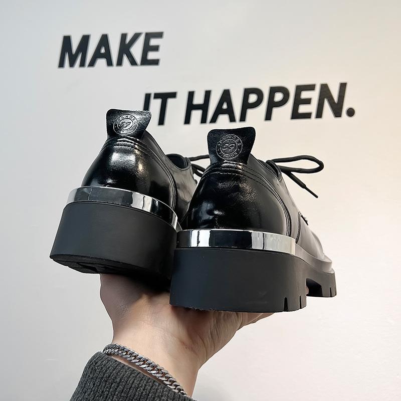 Niche high-end Derby shoes men's British style formal wear thick-soled heightening leather shoes men's big head shoes 3207-A