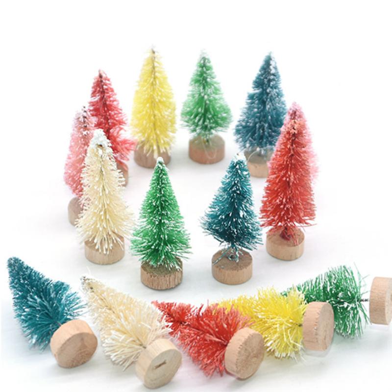 50PCS Mini Christmas Tree Sisal Silk On Cedar Christmas Window Decorations Christmas Tree Christmas Desktop Decorations