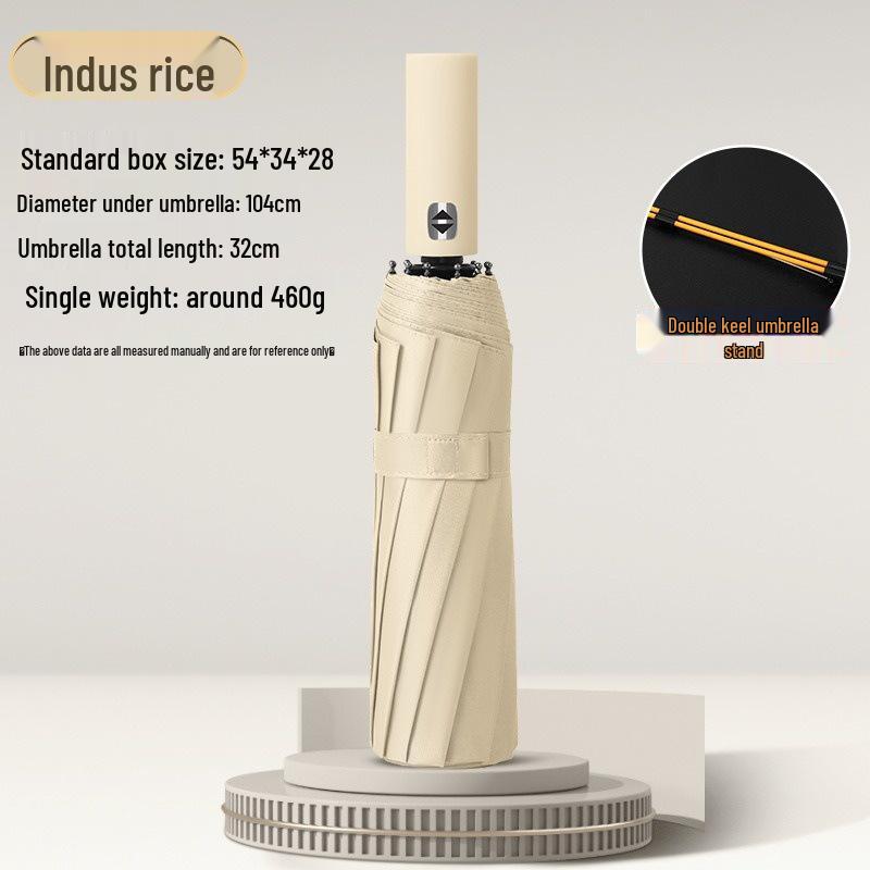 10-Rib 280T Pongee Automatic Three-Fold Inverted Umbrella with Silicone Strap Handle for Sun and Rain