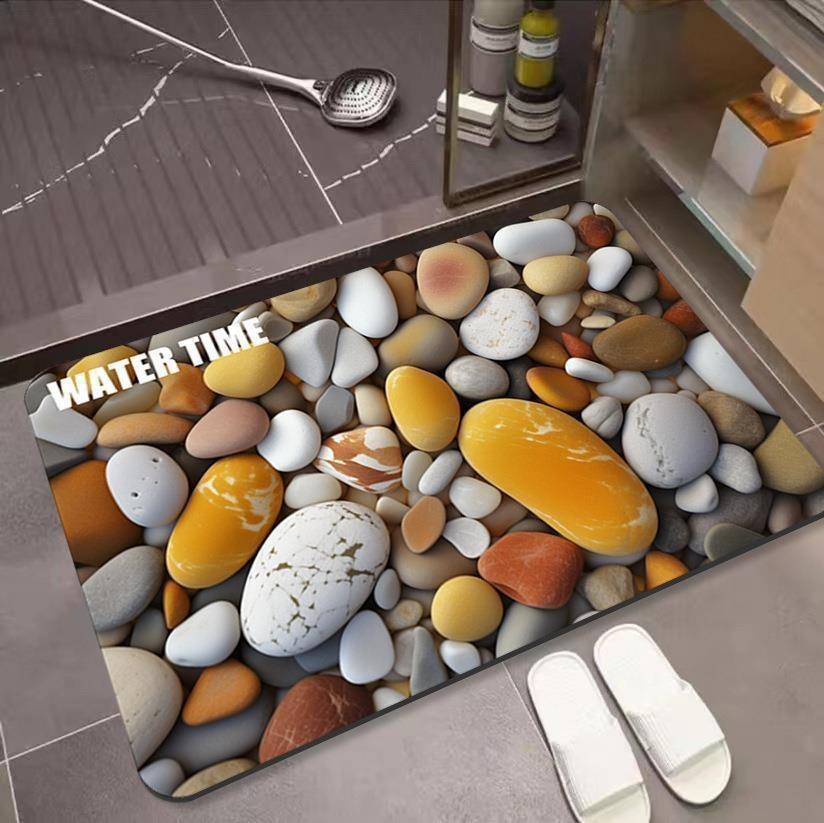 3D Floor Mat with Pebble Print for Household Bathroom and Non Slip Quick Drying Foot Pad