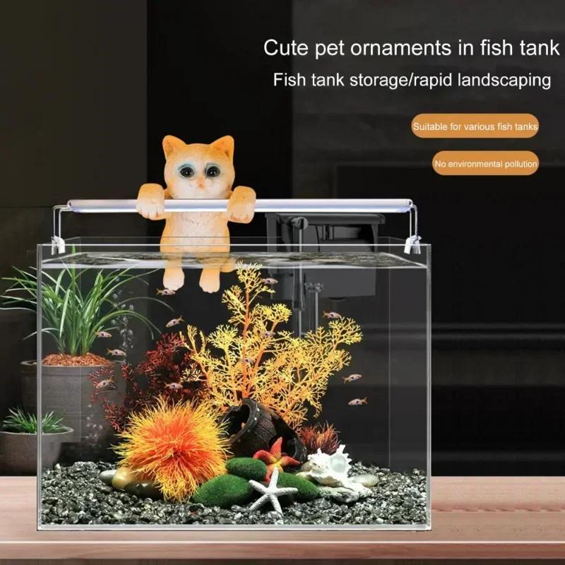 3Pcs Cat Ornaments Micro Fish Tank Landscape Crafts Cute Kitten Fish Tank Sculptures Mini Cartoon Figurines Home Decoration
