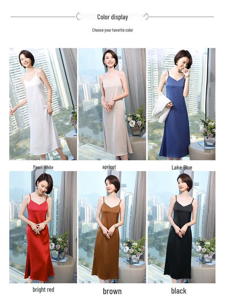 2026 Summer Slim-fit Satin Spaghetti Strap Maxi Dress