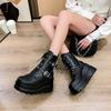Fashion Medium Boot with Oversized Belt Buckle Women's New Fall/winter 2024 Chunky Soles with Rounded Side Zipper Night Club Biker Boots
