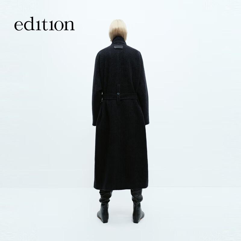 Edition Women's 2024 Winter Fringed Belted Yak Wool Blend Long Coat