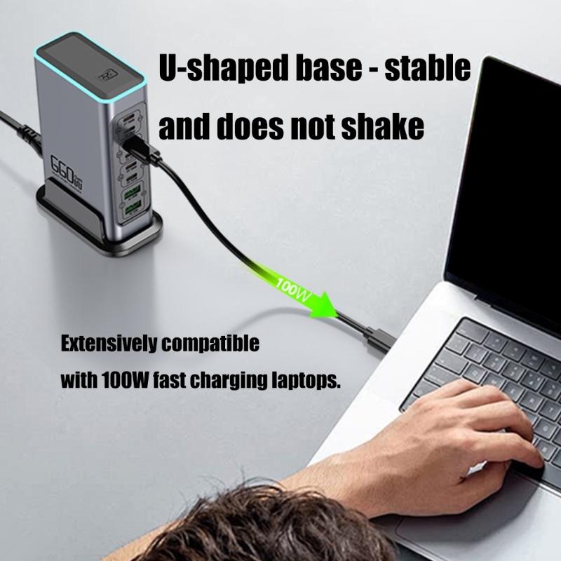 660W 8-Port Schnellladestation USB C PD100W Port für Laptops, Telefone, Tablets, Geräte Europäische Stecker Wandladegerät
