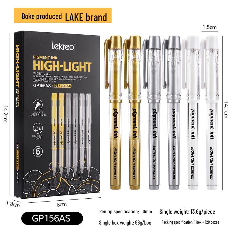 Boke Gold Glitter & White Highlight 1.0mm Gel Pen Set for Creative Drawing and Journaling