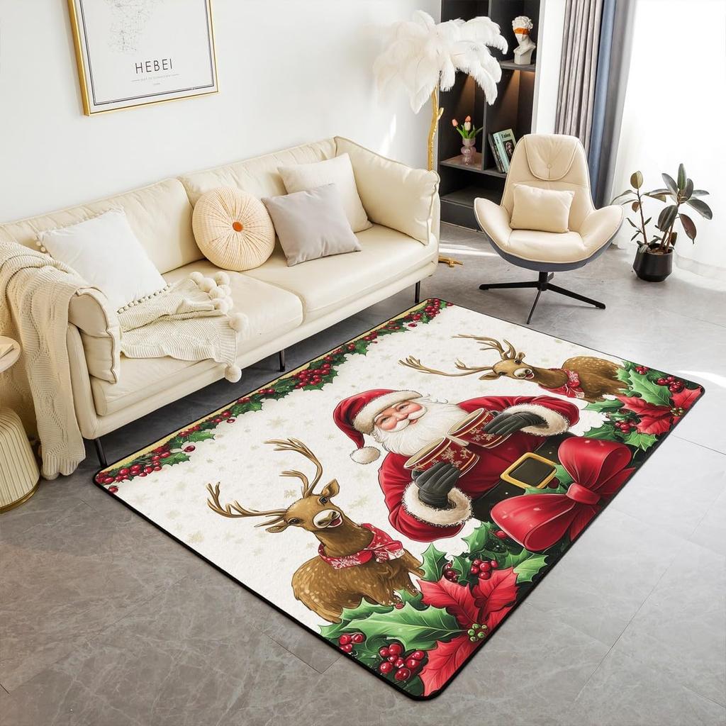 Christmas Carpet Gingerbread Man Print Mat Holiday Home Decor Non Slip Rug for Living Room Bedroom and Entryway Doormats