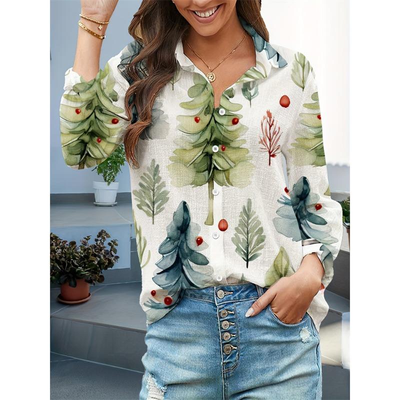 Camicia Casual da Donna con Revers Ampio, Camicia Casual con Stampa di Cane Carino, Abbigliamento Elegante da Donna, Camicia da Casa a Maniche Lunghe