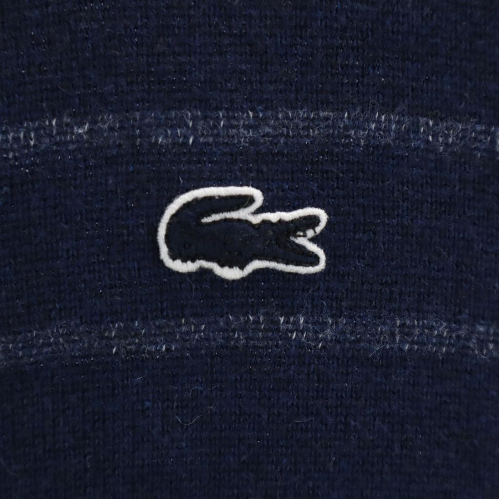 LACOSTE Border Pattern Long sleeve knit Zip jacket M Navy Men's Used