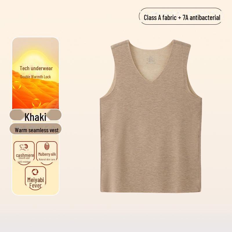 

Бесшовный антибактериальный бархатный кашемировый теплый жилет класса А для мужчин L [100-135 catties] хаки