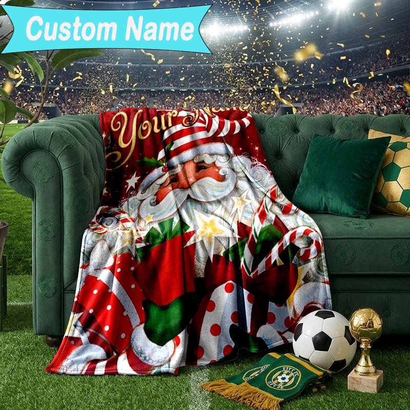 Custom Name Blanket Santa Snowman Friendship Blanket Bedding Blanket for Travel, Camping, Living Rooms, Offices, Sofas, Fan Christmas Gift