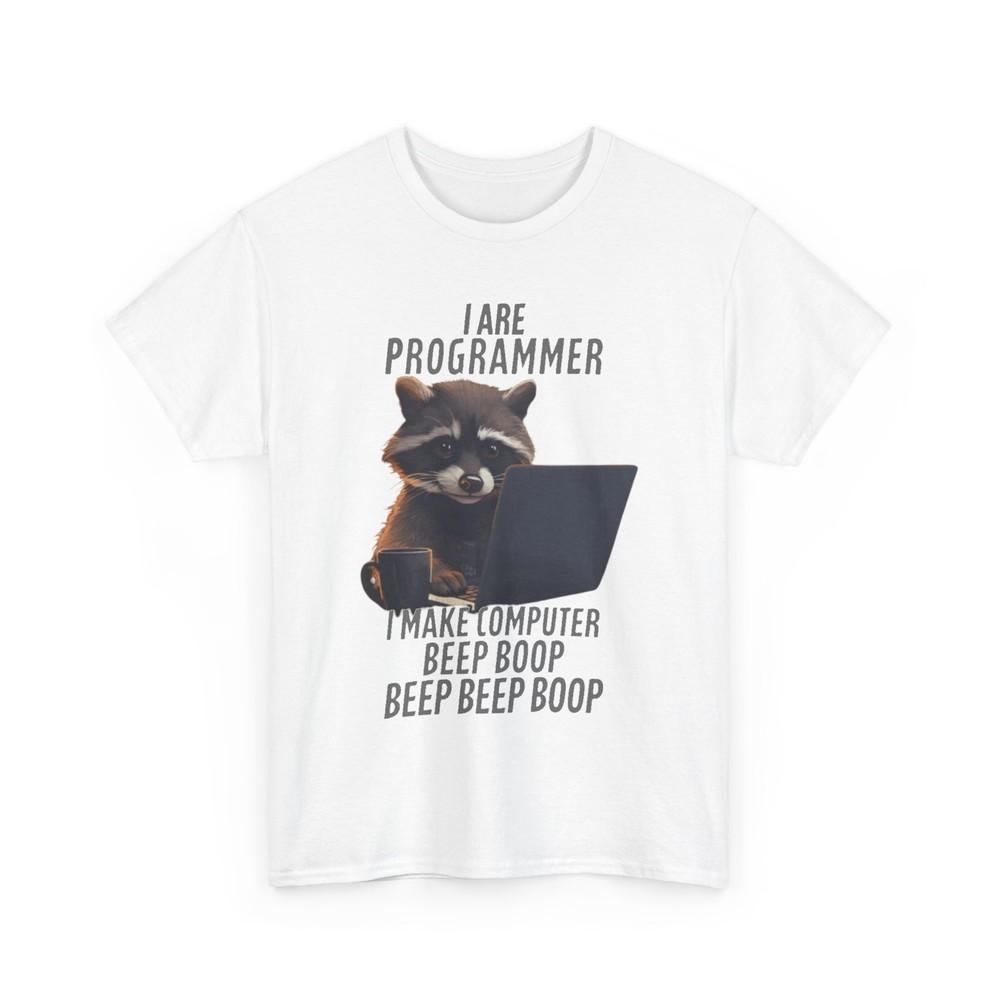 Funny Raccoon Programmer T-Shirt I Are Programmer Cartoon Graphic Tee Coders Unisex T-Shirt S